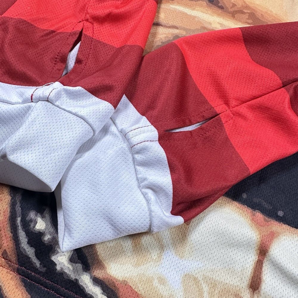 Men's XL Light Wt Red Striped Ludicrous Hooded Long Sleeved Shirt Smiling Dog - Picture 9 of 10